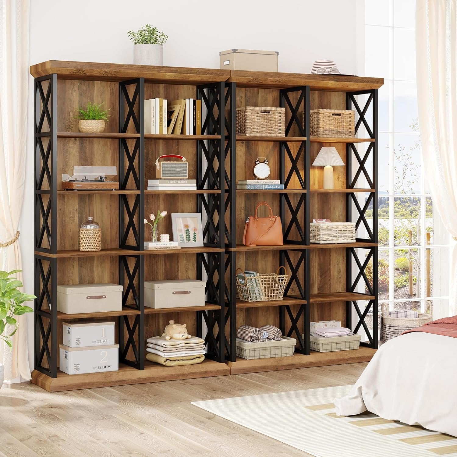 75" Tall Bookcase, 6-Tier Industrial Bookshelf Display Storage Etagere for Home Office