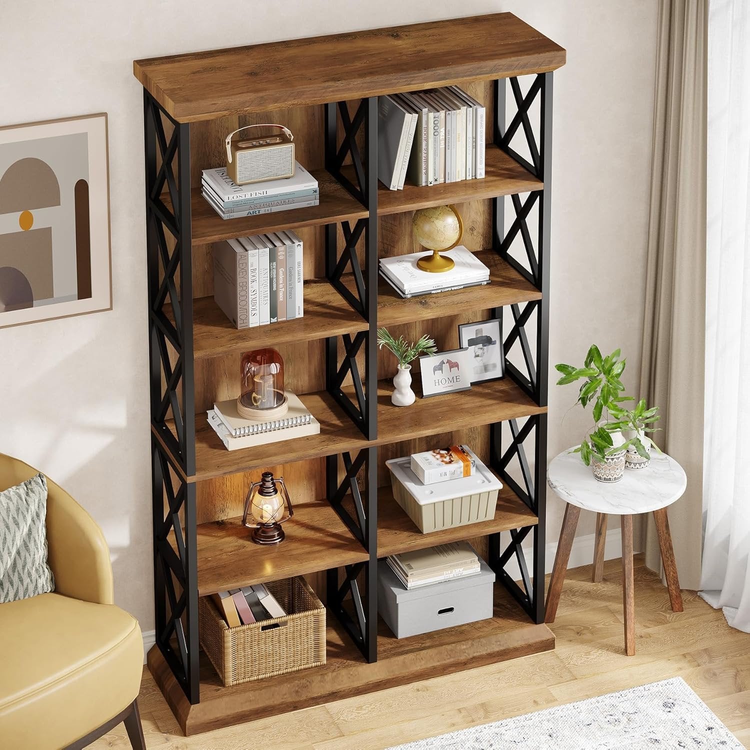 75" Tall Bookcase, 6-Tier Industrial Bookshelf Display Storage Etagere for Home Office