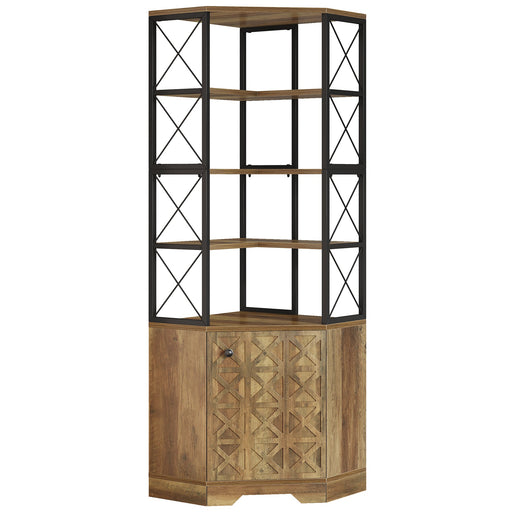 76" Bookcase, 7 - Tier Corner Cabinet Display Shelving Unit with Storage Rack Tribesigns