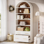 76.8" Arched Bookcase, 5 - Tier Modern Bookshelf Display Shelf with File Cabinet Drawer Tribesigns