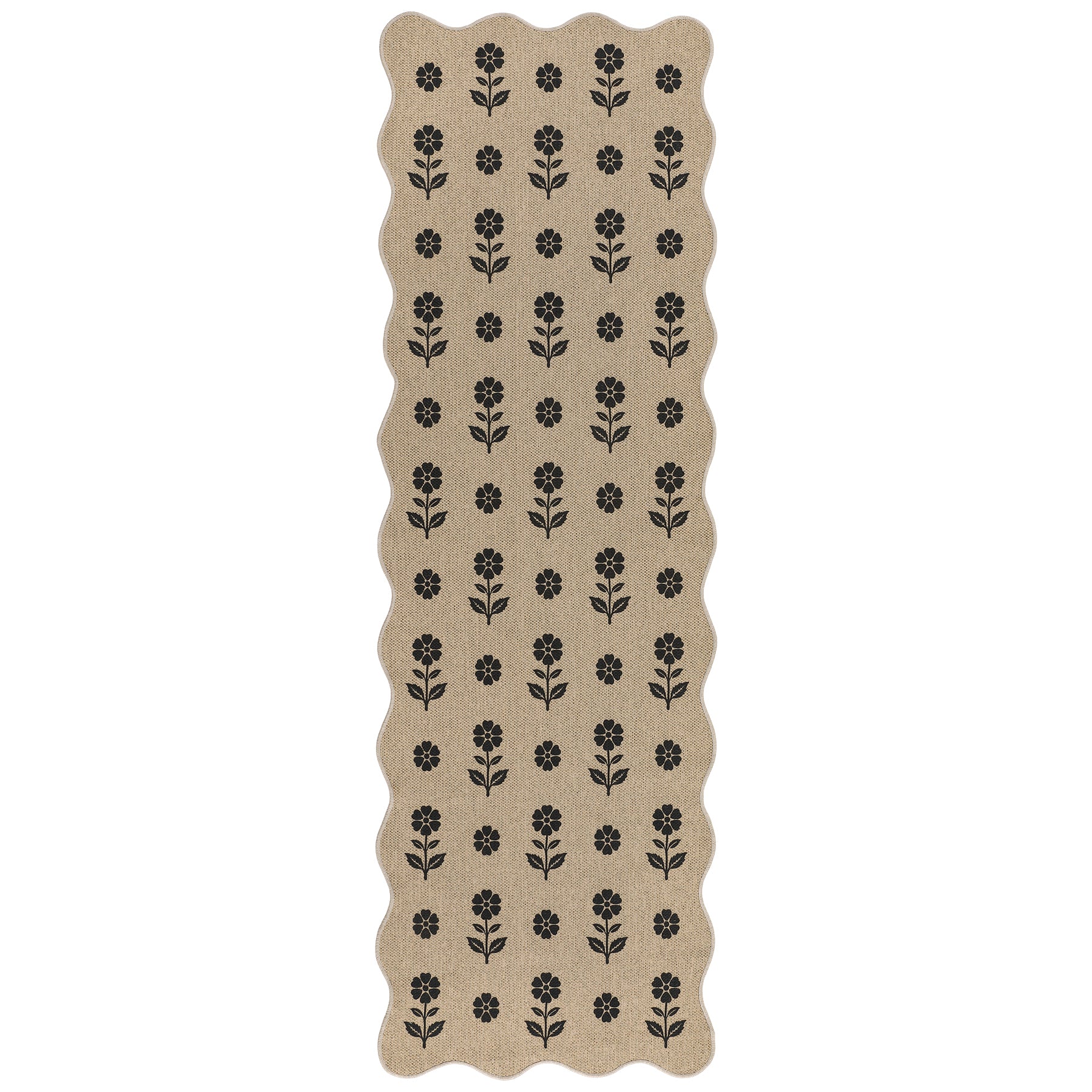 2x6/3x5 Floral Easy Jute Hallway Runner Rug, Scalloped Kitchen Runner Rug Non Skid Washable Indoor Carpet, Oeko-Tex Certified