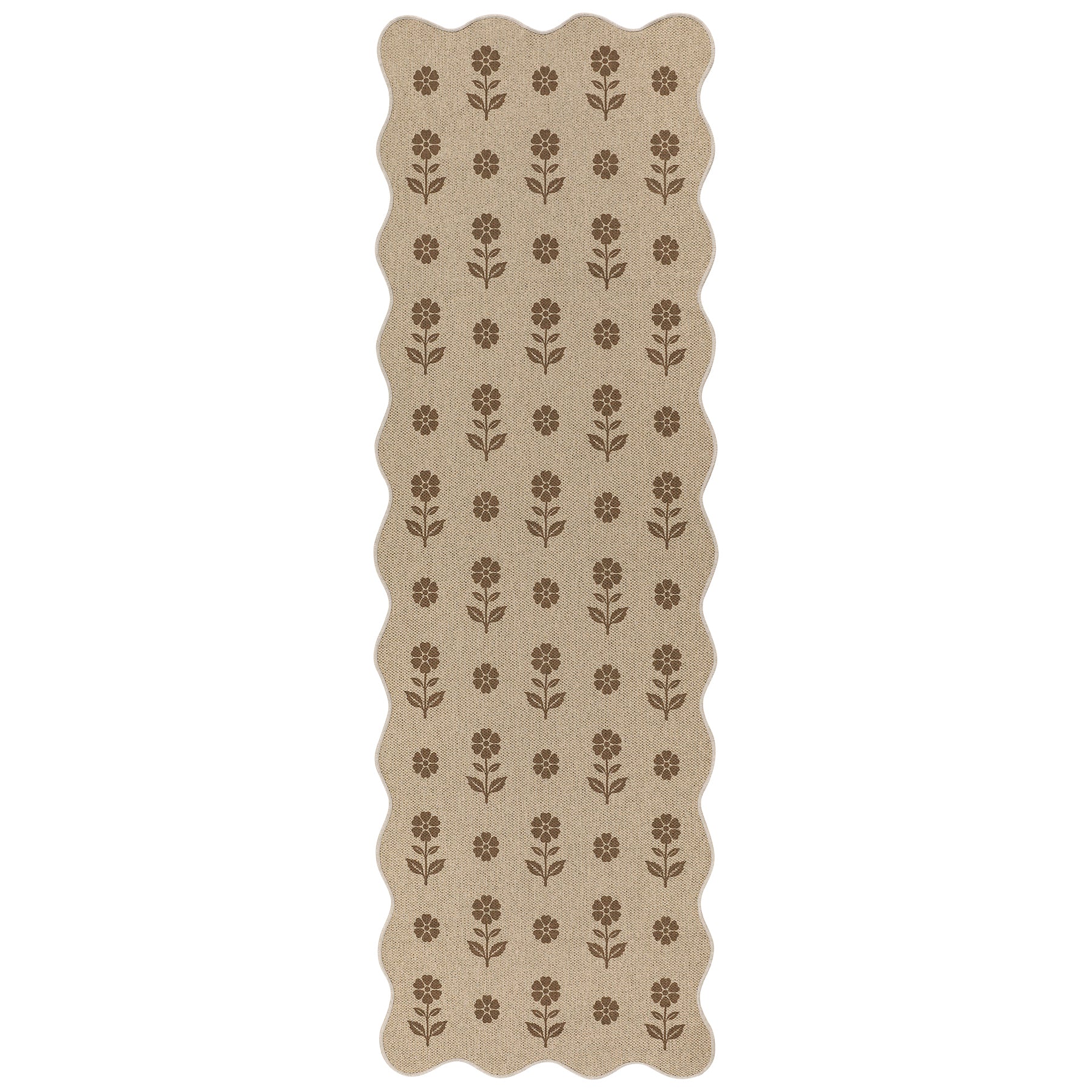 2x6/3x5 Floral Easy Jute Hallway Runner Rug, Scalloped Kitchen Runner Rug Non Skid Washable Indoor Carpet, Oeko-Tex Certified
