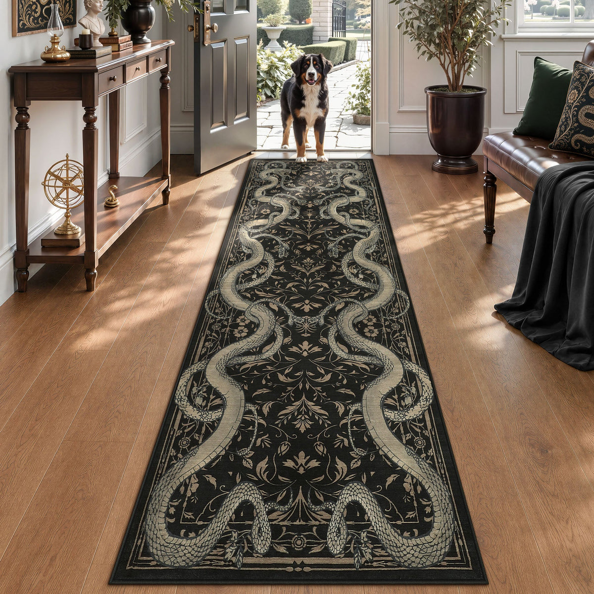 Vintage Snake Floral Area Rug, Non-Slip Gothic Runners for Home, Washable Low Pile Soft Indoor Carpet