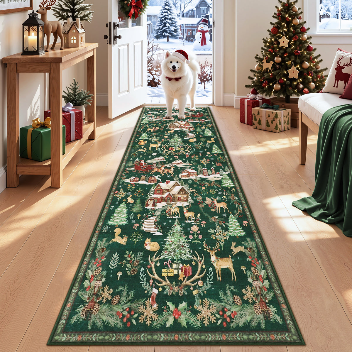 Christmas Runner Rug,Washable Non-Slip Holiday Carpet for Hallway Entryway