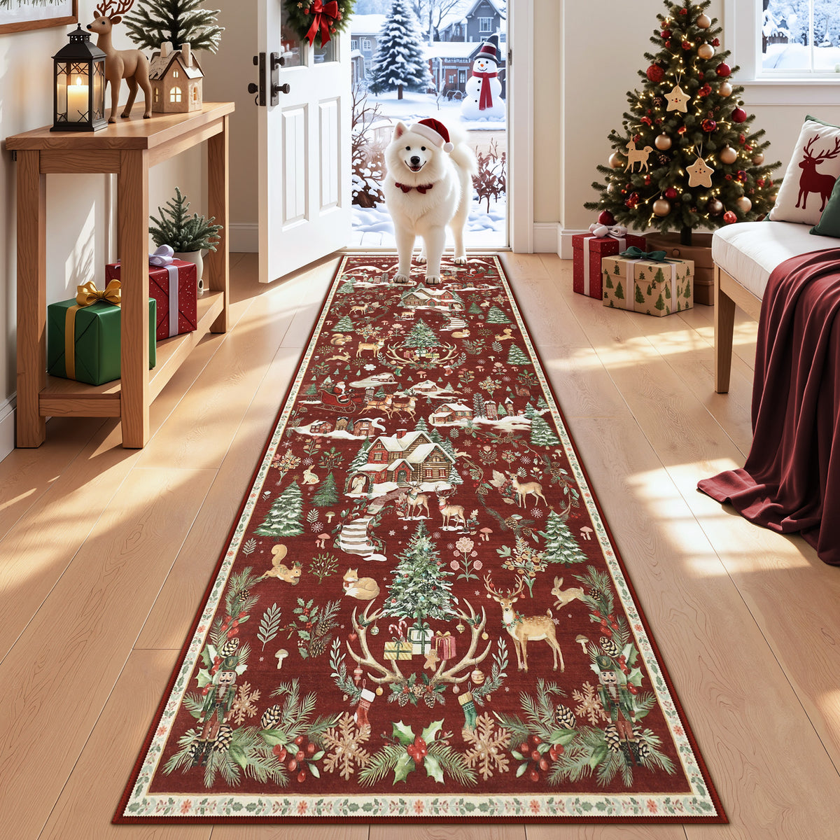Christmas Runner Rug,Washable Non-Slip Holiday Carpet for Hallway Entryway