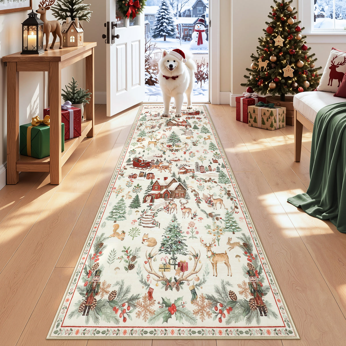 Christmas Runner Rug,Washable Non-Slip Holiday Carpet for Hallway Entryway