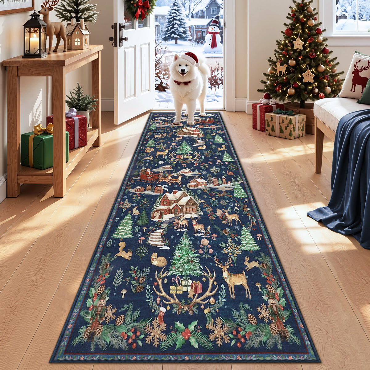 Christmas Runner Rug,Washable Non-Slip Holiday Carpet for Hallway Entryway