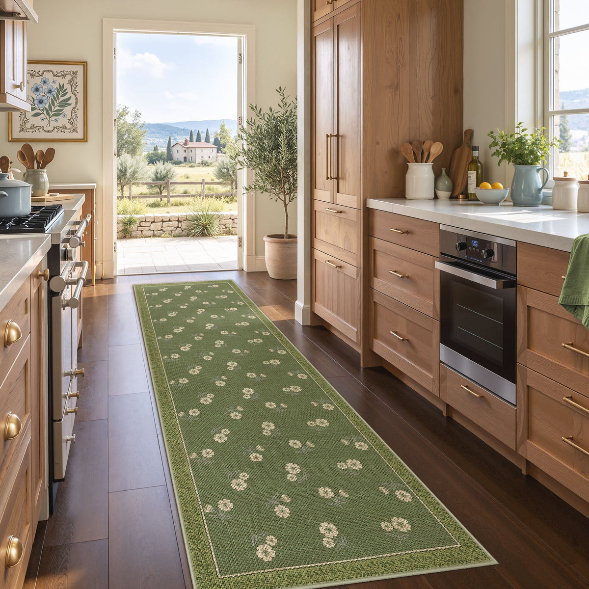 Farmhouse Floral Easy Jute Rug Washable Indoor Outdoor Low-Pile Area Rug