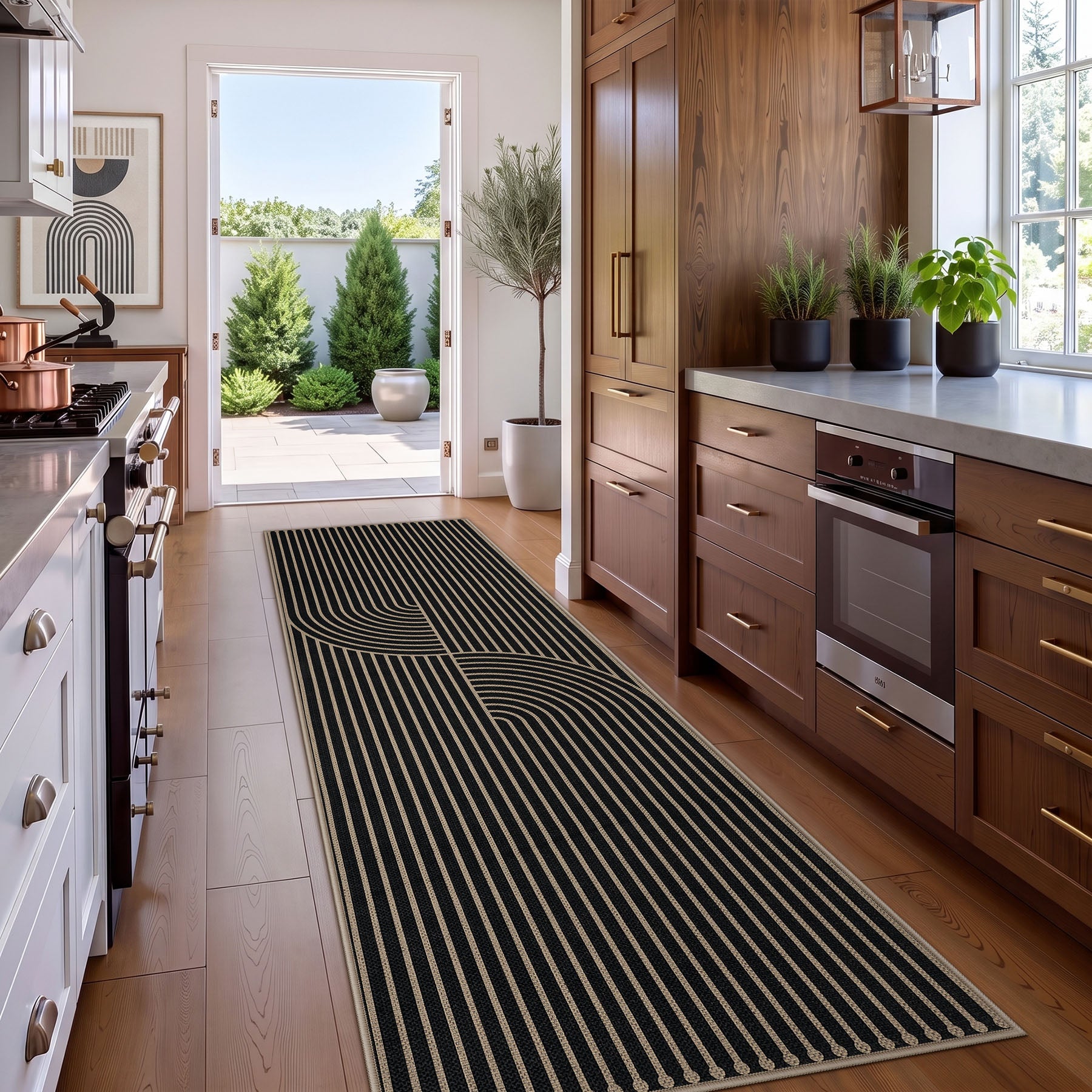 Boho Jute Washable Area Rug, Non-Slip Neutral Abstract, Indoor Outdoor Entryway Kitchen Patio Rug