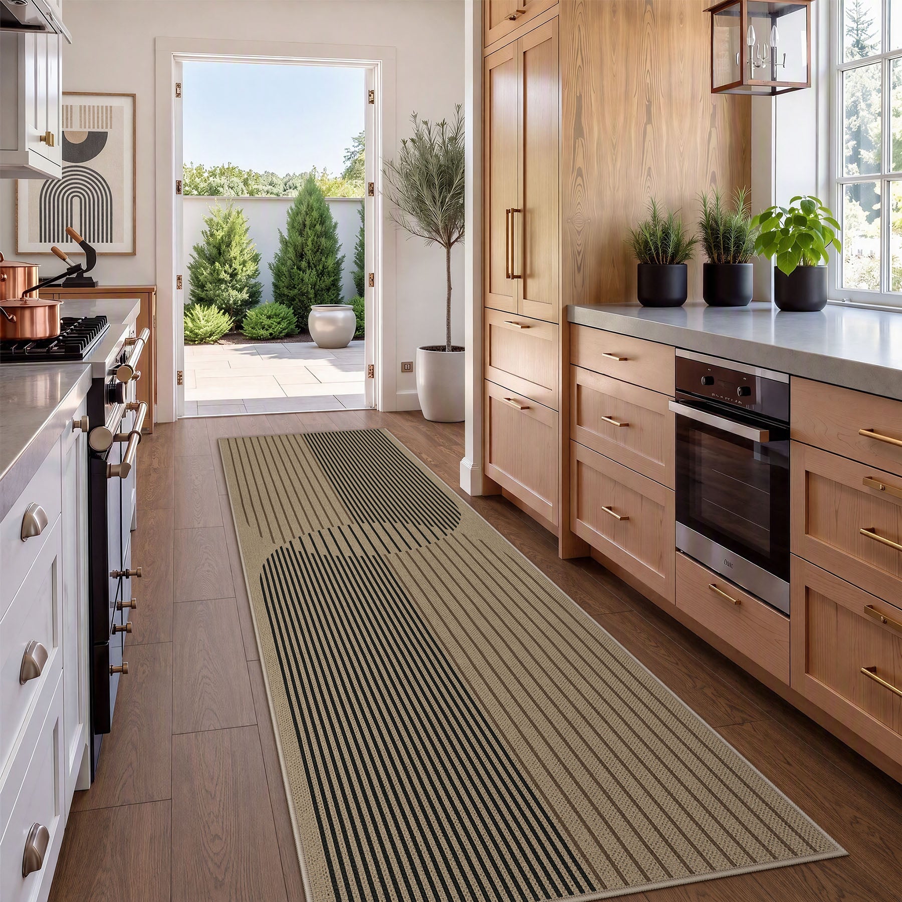 Boho Jute Washable Area Rug, Non-Slip Neutral Abstract, Indoor Outdoor Entryway Kitchen Patio Rug