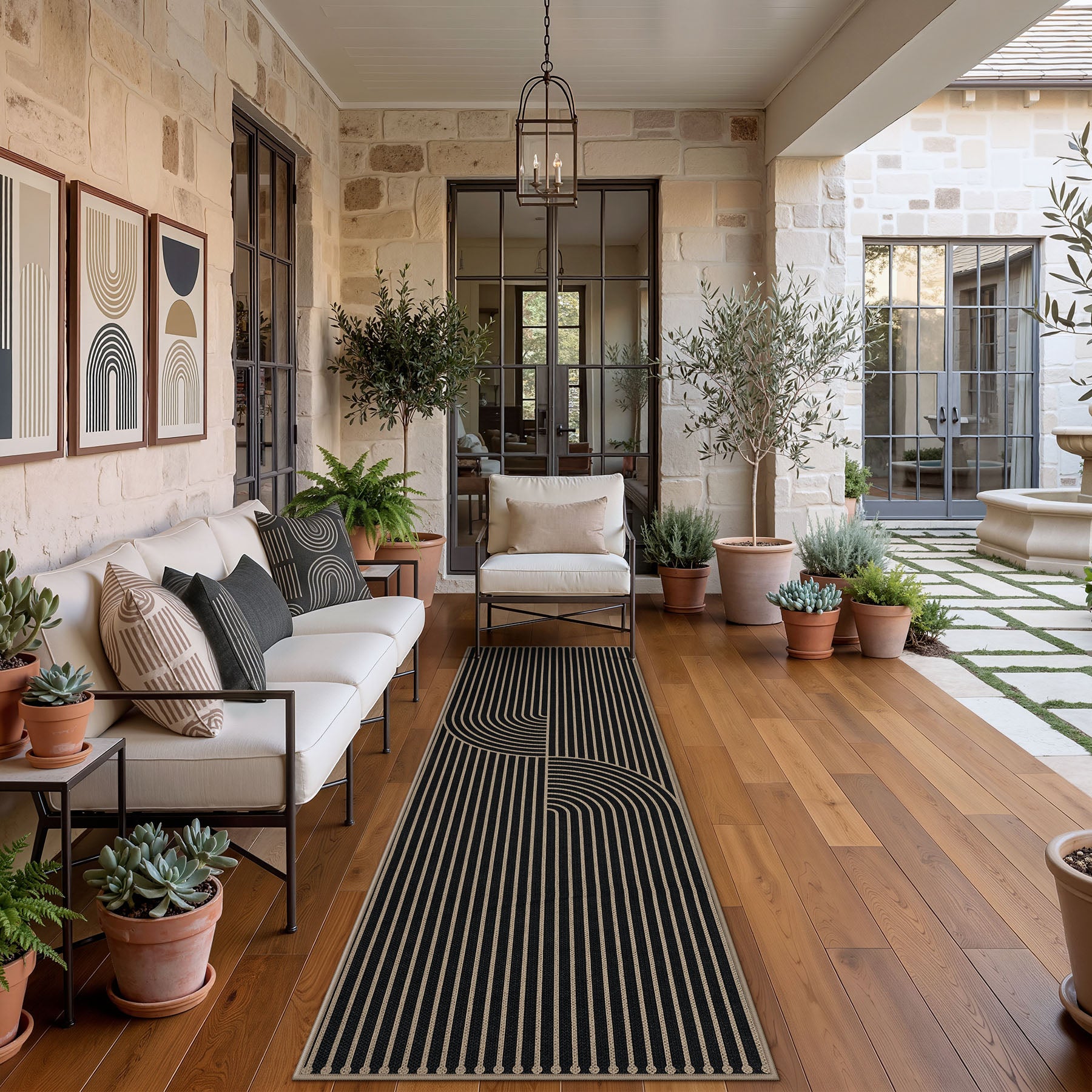 Boho Jute Washable Area Rug, Non-Slip Neutral Abstract, Indoor Outdoor Entryway Kitchen Patio Rug