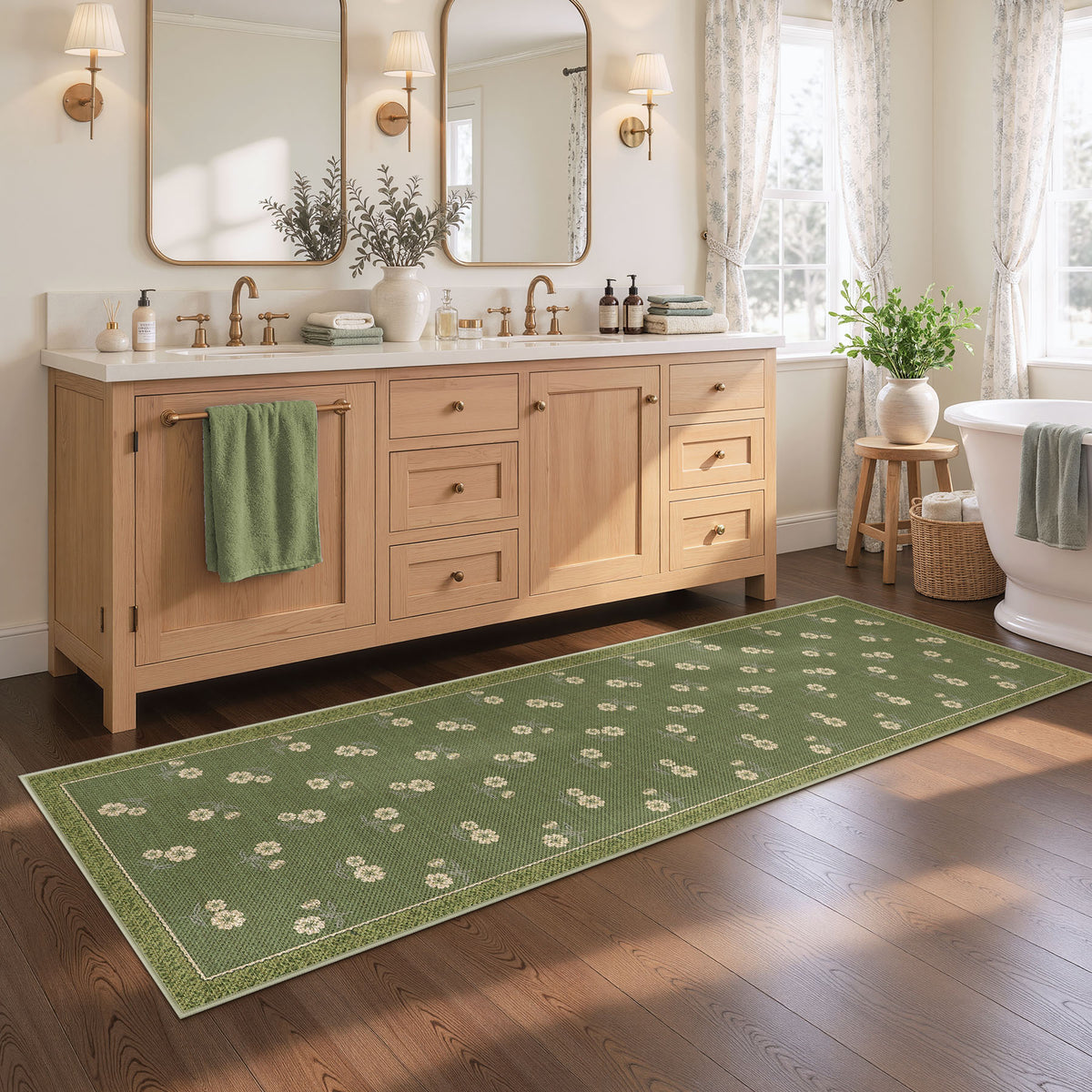 Farmhouse Floral Easy Jute Rug Washable Indoor Outdoor Low-Pile Area Rug