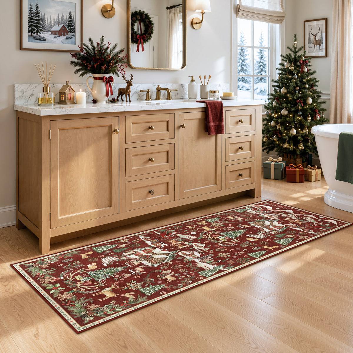 Christmas Runner Rug,Washable Non-Slip Holiday Carpet for Hallway Entryway