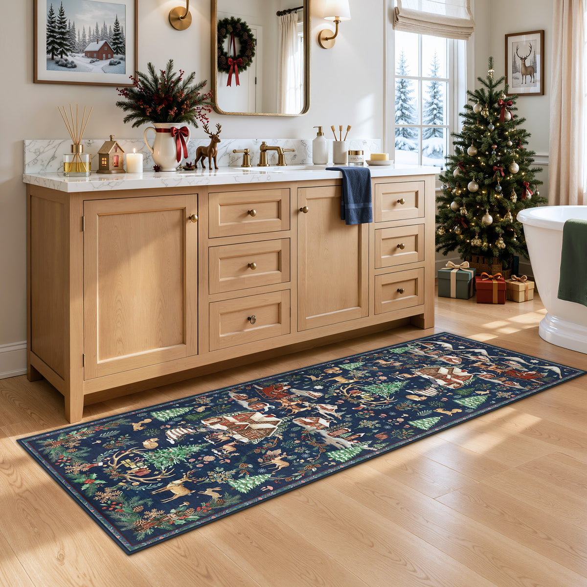 Christmas Runner Rug,Washable Non-Slip Holiday Carpet for Hallway Entryway