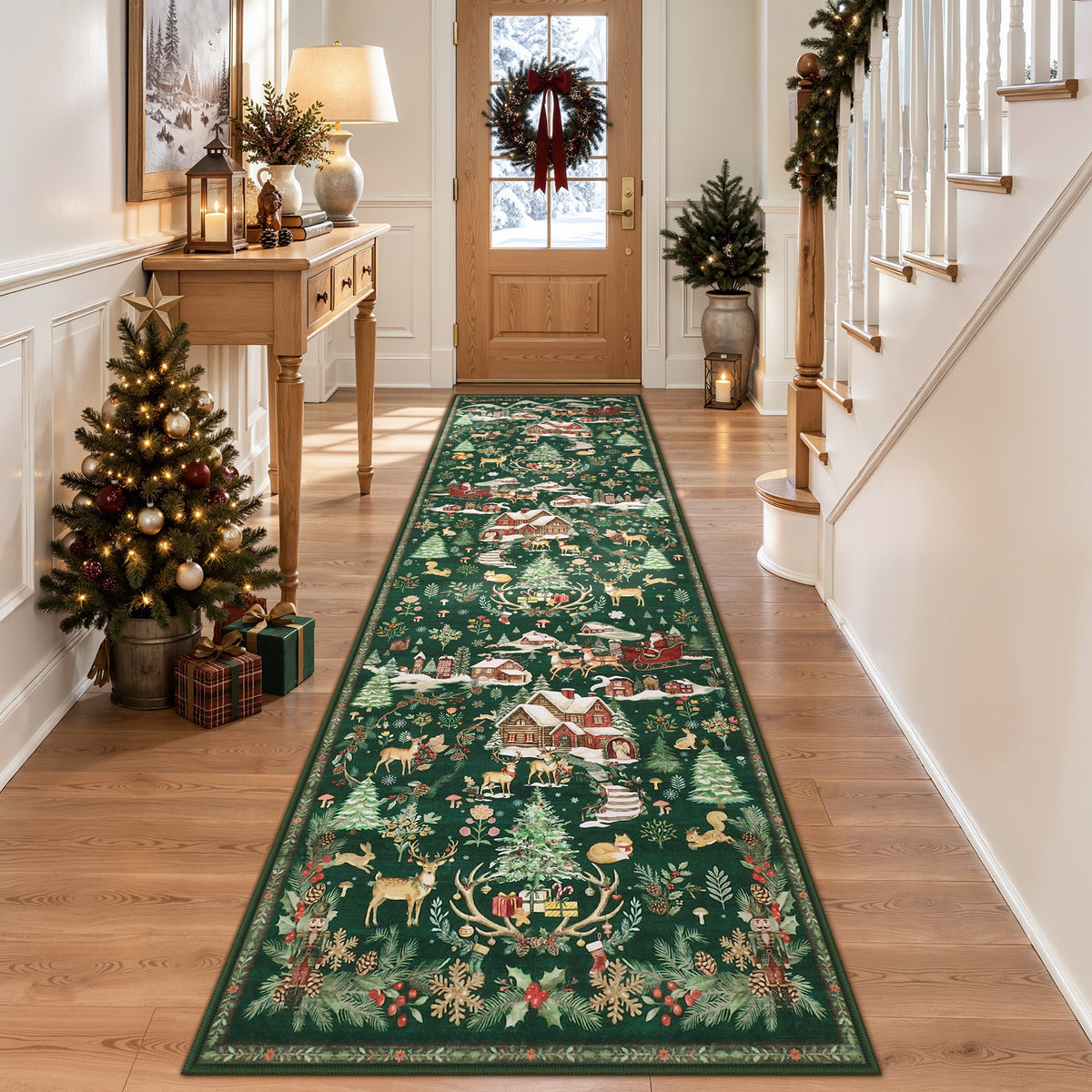 Christmas Runner Rug,Washable Non-Slip Holiday Carpet for Hallway Entryway