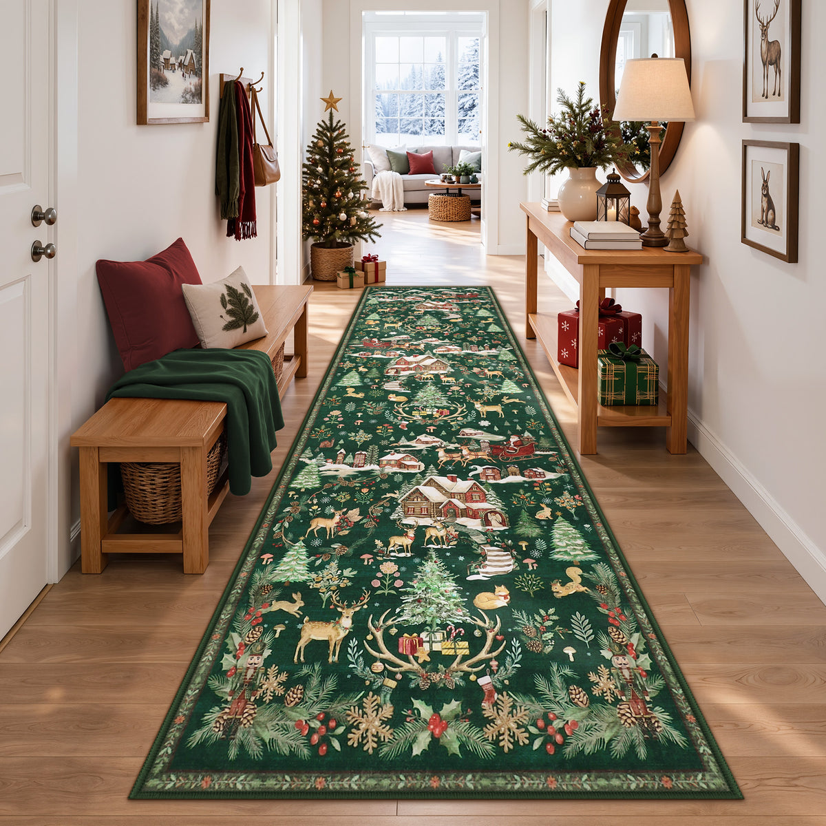 Christmas Runner Rug,Washable Non-Slip Holiday Carpet for Hallway Entryway