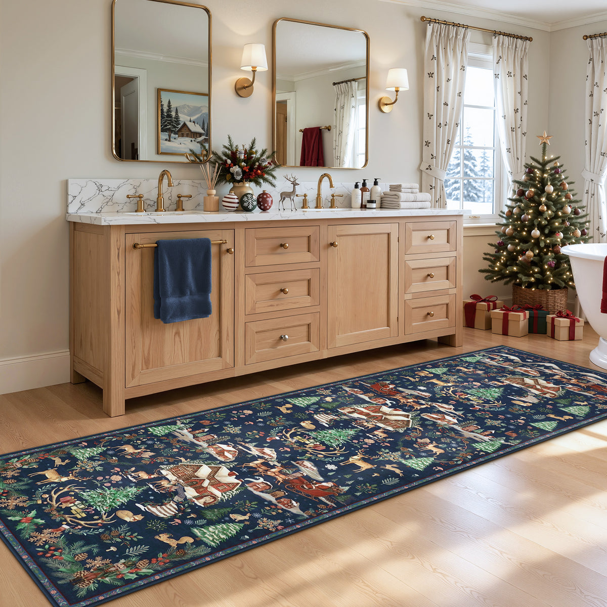 Christmas Runner Rug,Washable Non-Slip Holiday Carpet for Hallway Entryway