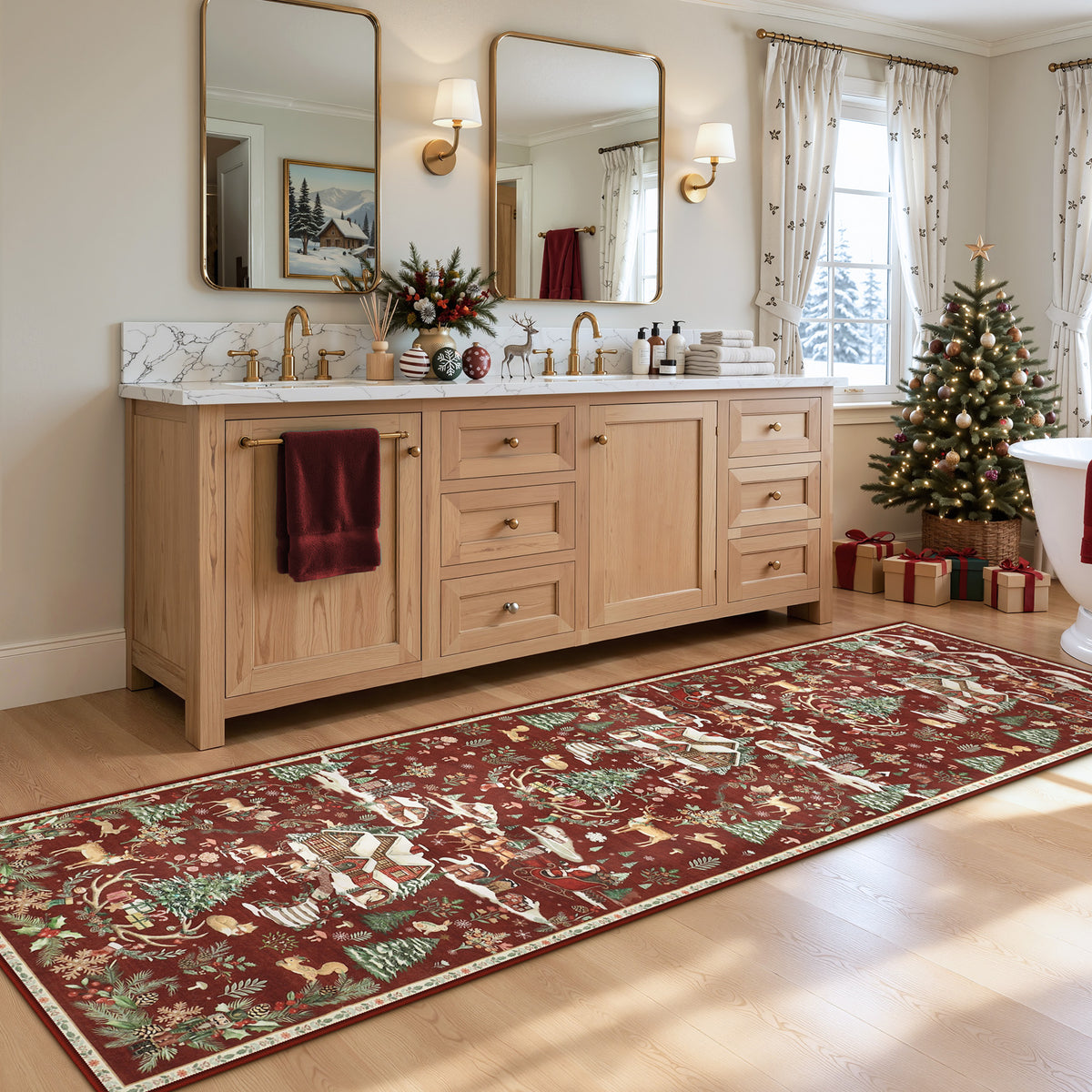 Christmas Runner Rug,Washable Non-Slip Holiday Carpet for Hallway Entryway