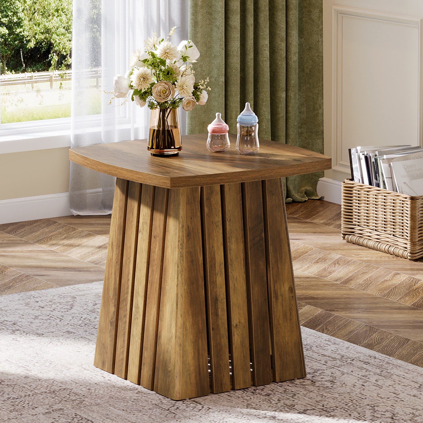 Tribesigns 22.05" Modern Column Base End Table, Stylish Square Table for Living Room