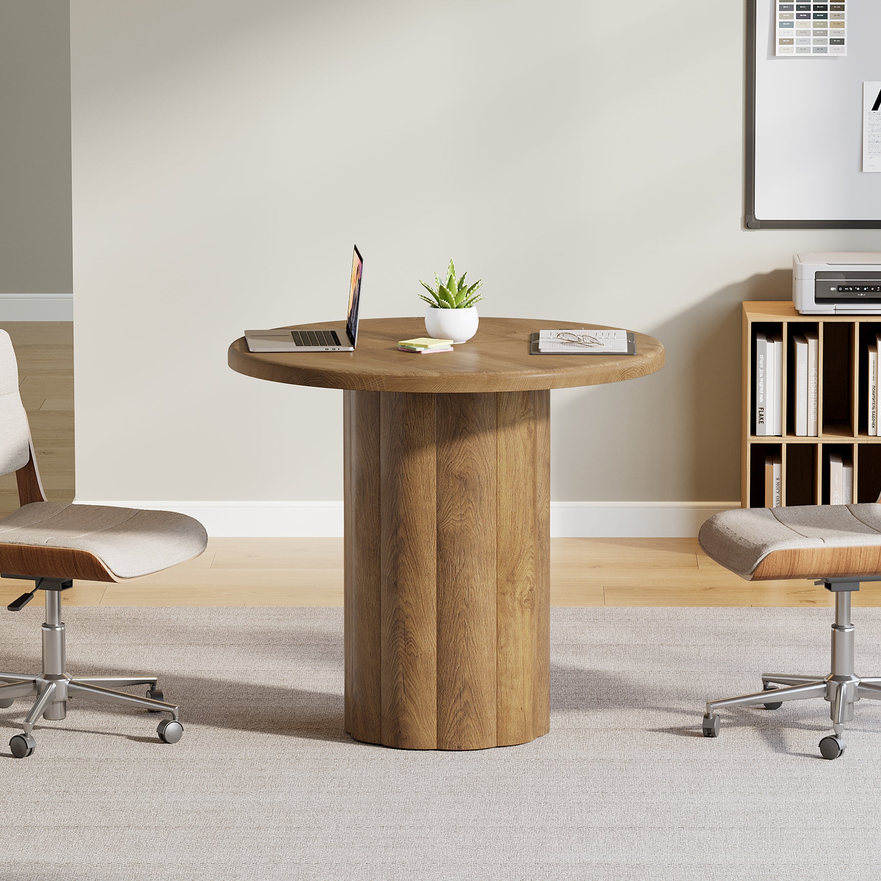 Round Conference Table, 31.5" Reception Desk for 4 with Sturdy Base