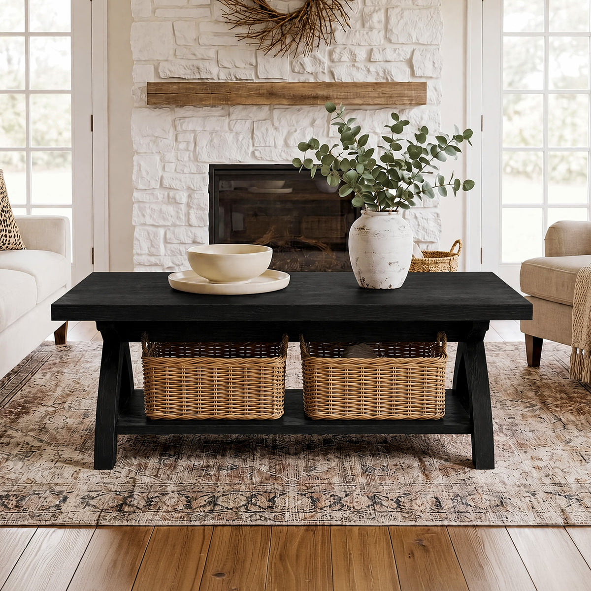 Tribesigns 47.24-Inch Solid Wood Coffee Table, X-Leg Center Table for Living Room