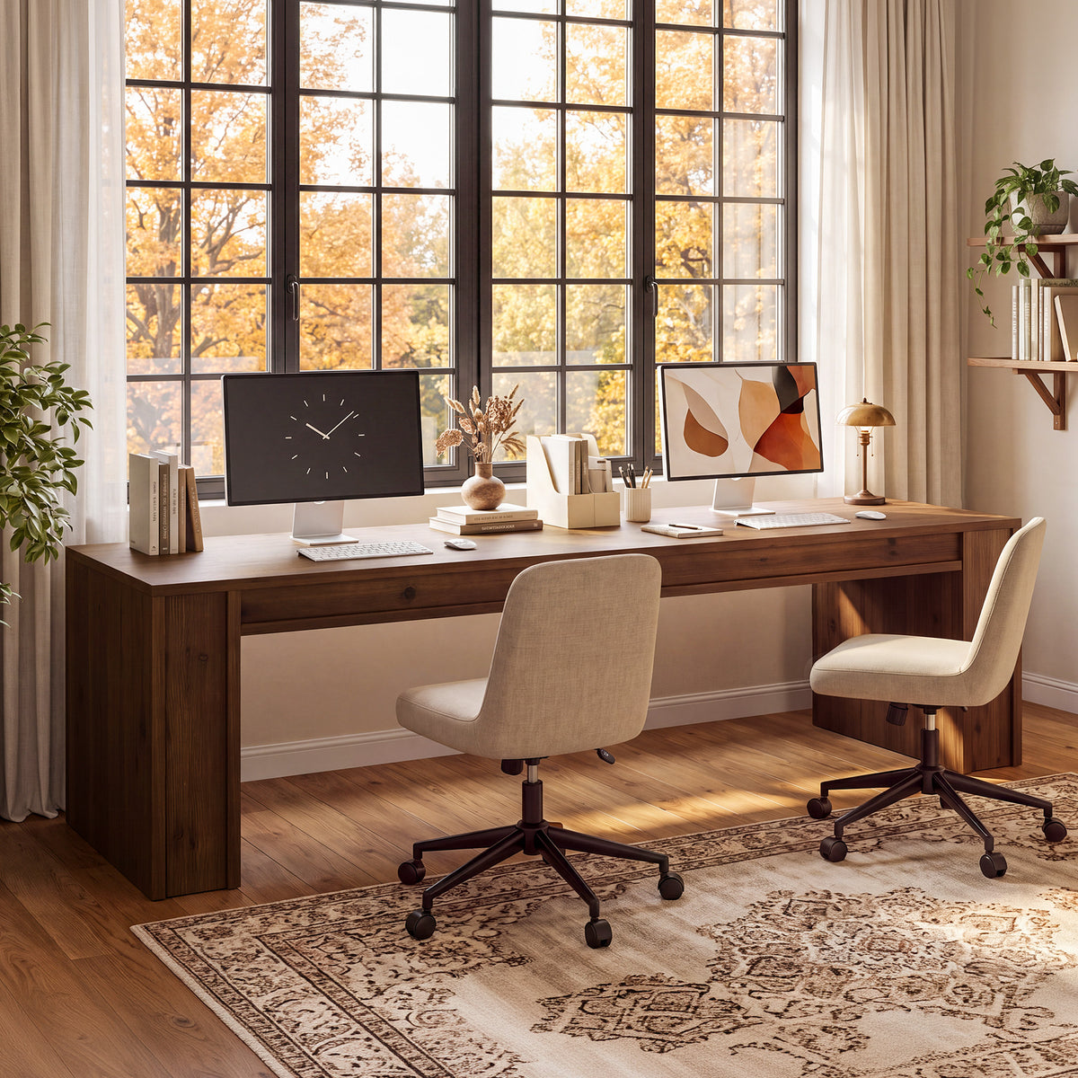 Solid Wood 2-Person Desk, 78.7" Double Computer Desk Workstation for Home Office