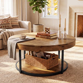 39.17" Solid Wood Round Coffee Table, 2-Tier Center Table with Metal Frame 3