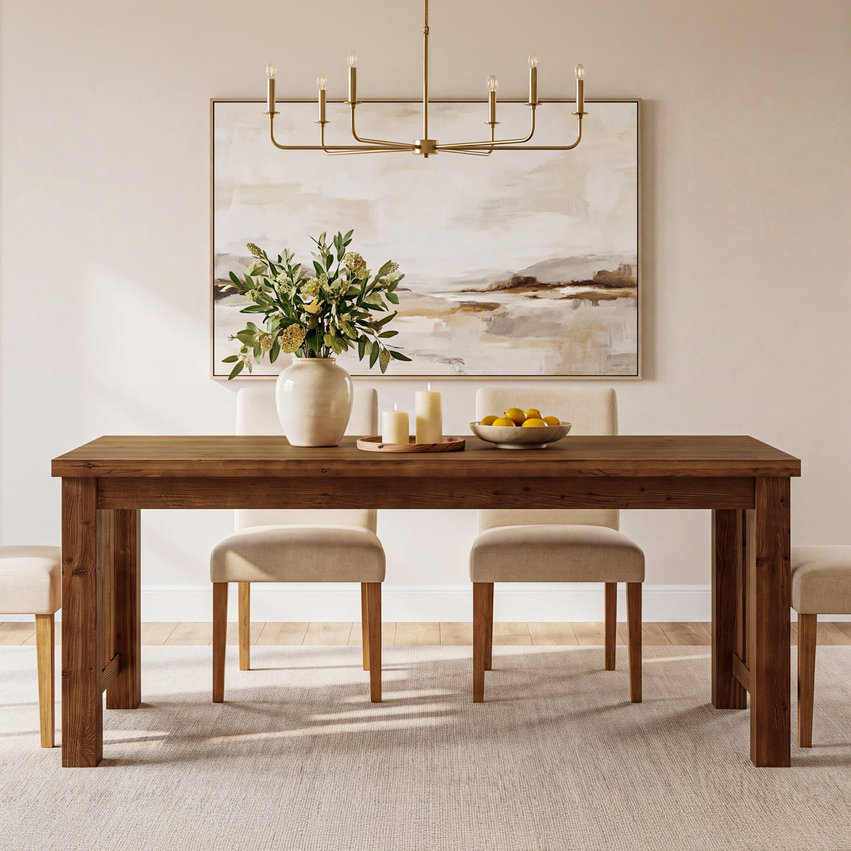 63" Farmhouse Solid Wood Dining Table for 4-6, Sturdy Legs, Kitchen Table