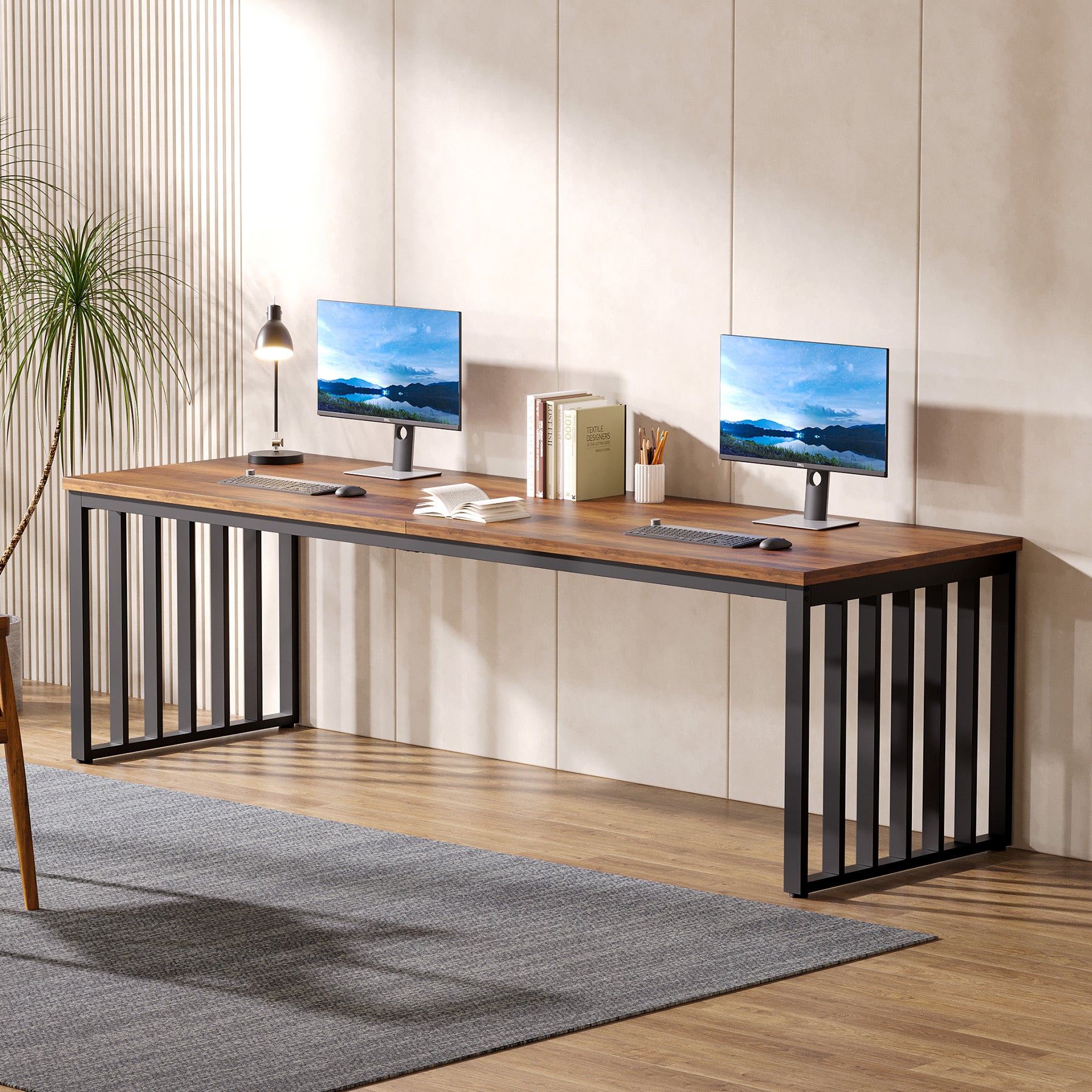 78.74" Two-Person Desk, Double Computer Desk with Metal Frame for Home Office