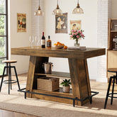 47.2" Rectangular Bar Table, Counter Height Bistro Table with 2-Tier Open Storage Shelves 3