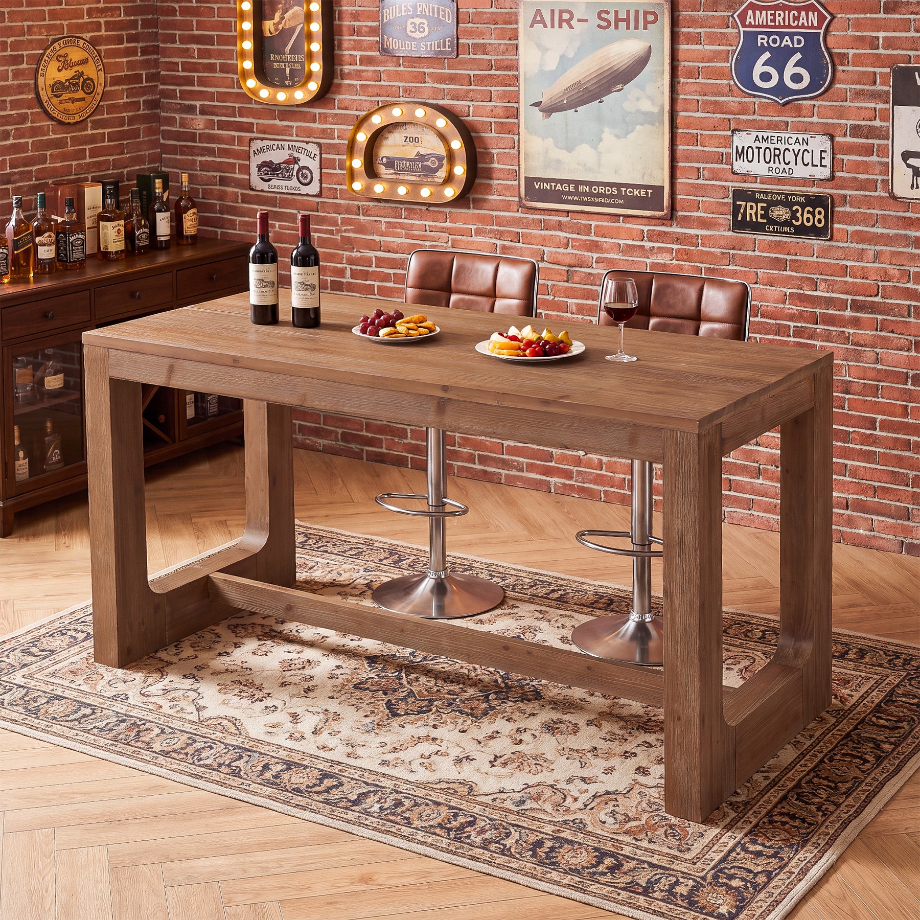 63" Solid Wood Home Bar Table, Counter Height Table with Spacious Tabletop