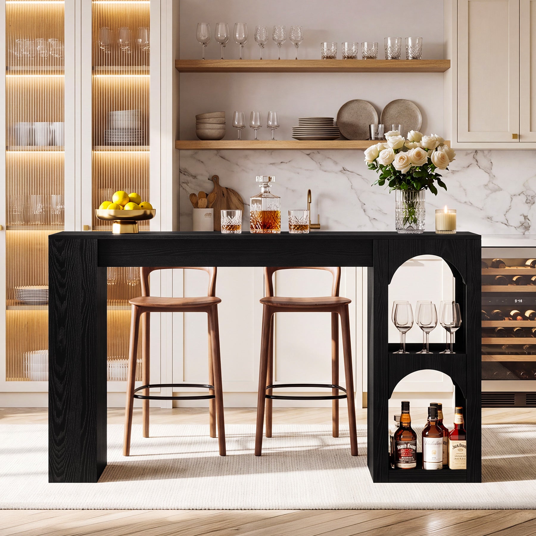 63" Bar Table, Modern Counter-Height Dining Table with Dual-Side Storage for Kitchen