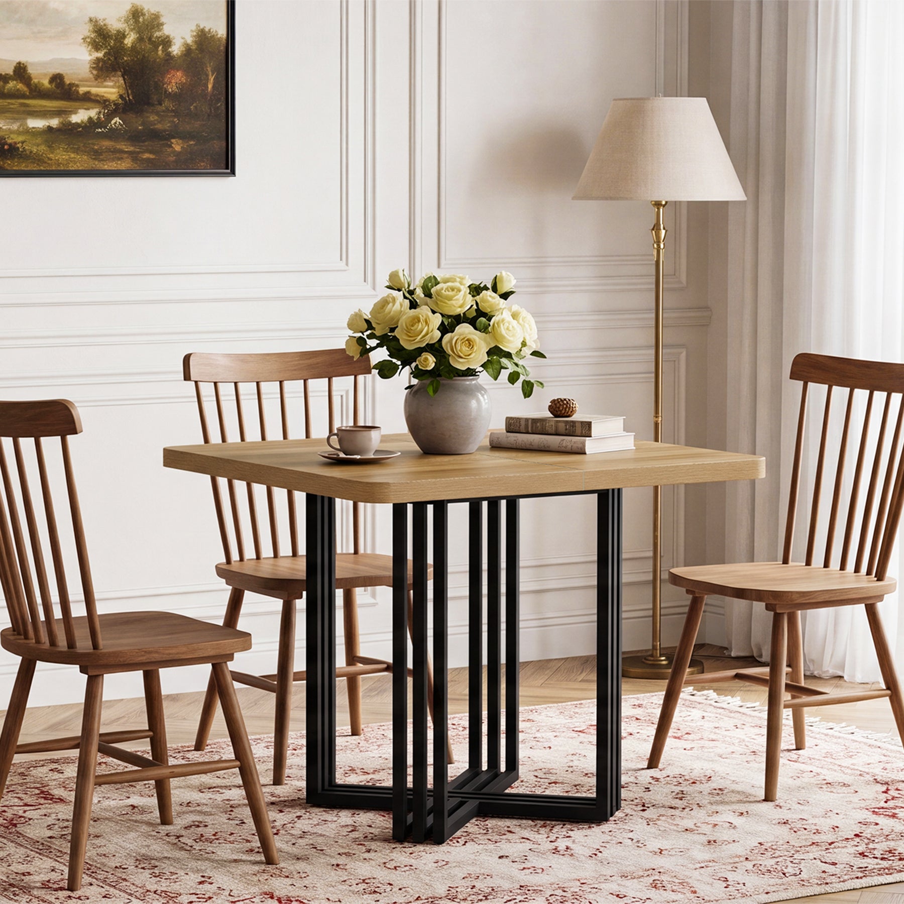 39.4-Inch Farmhouse Dining Table for 4, Compact Kitchen Table for Small Dining Rooms