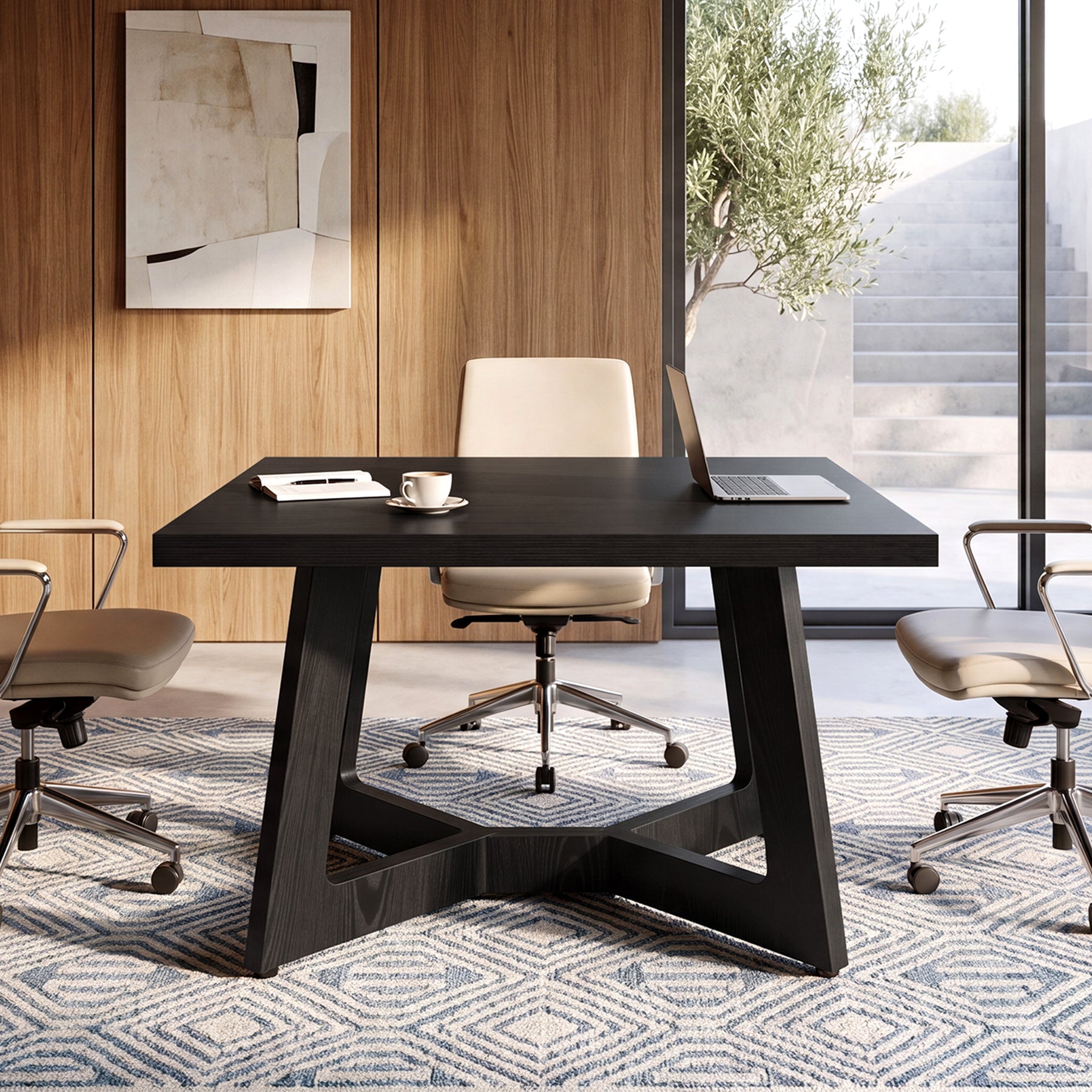 39.4" Square Conference Table, Small Meeting Table Modern Office Desk for Conference Room