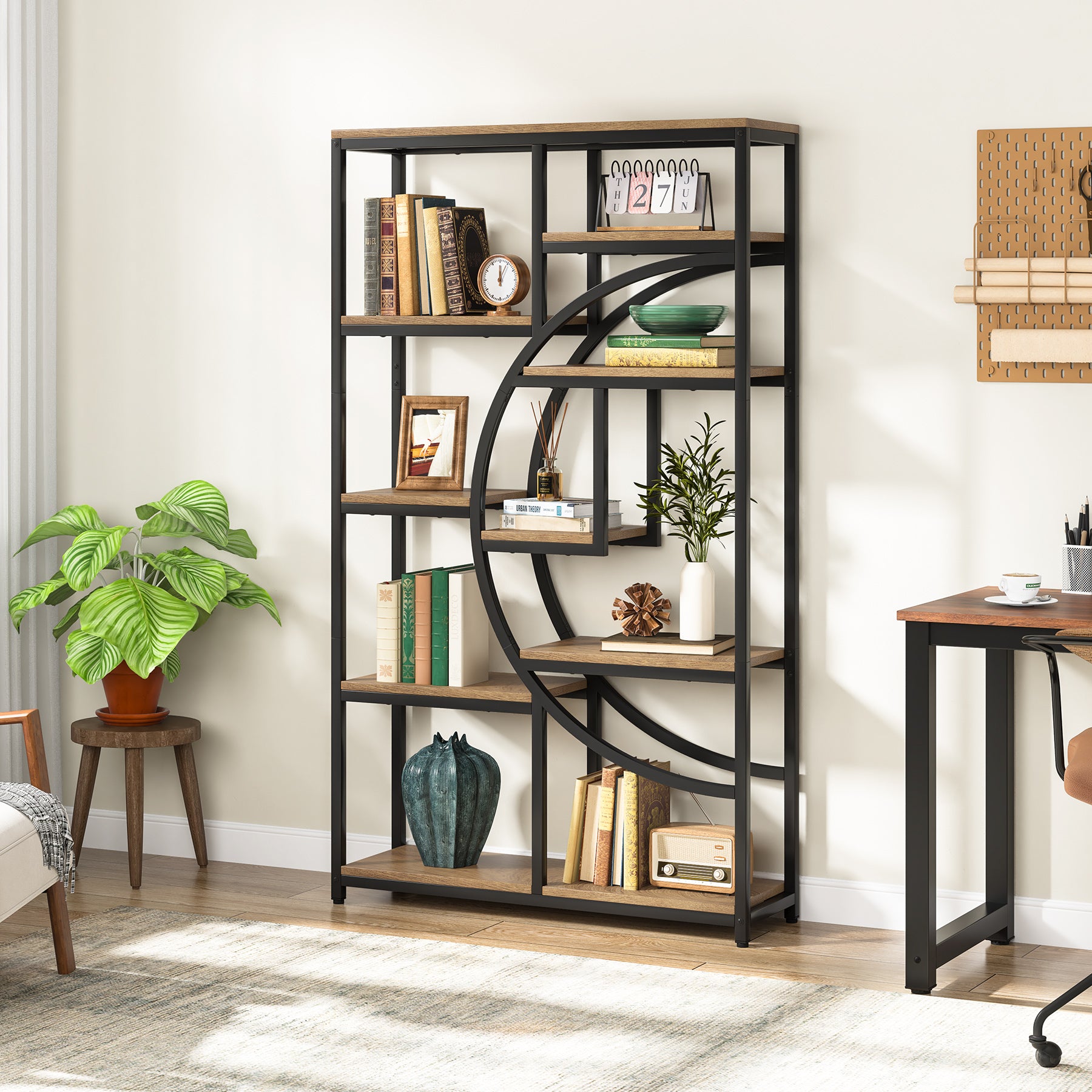5-Tier Etagere Bookshelf, 68.9" Bookcase with 9 Open Shelves