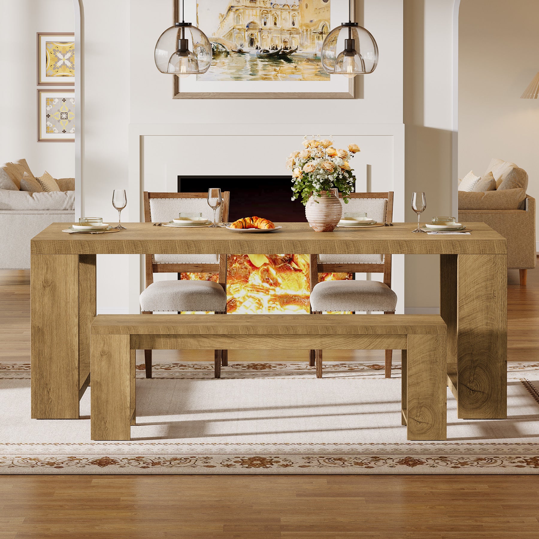 47.2" Dining Bench, Farmhouse End of Bed Bench for Bedroom, Dining Room