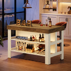 Home Bar Table Unit, 55" Counter Height Bar Cabinet with Storage Shelves