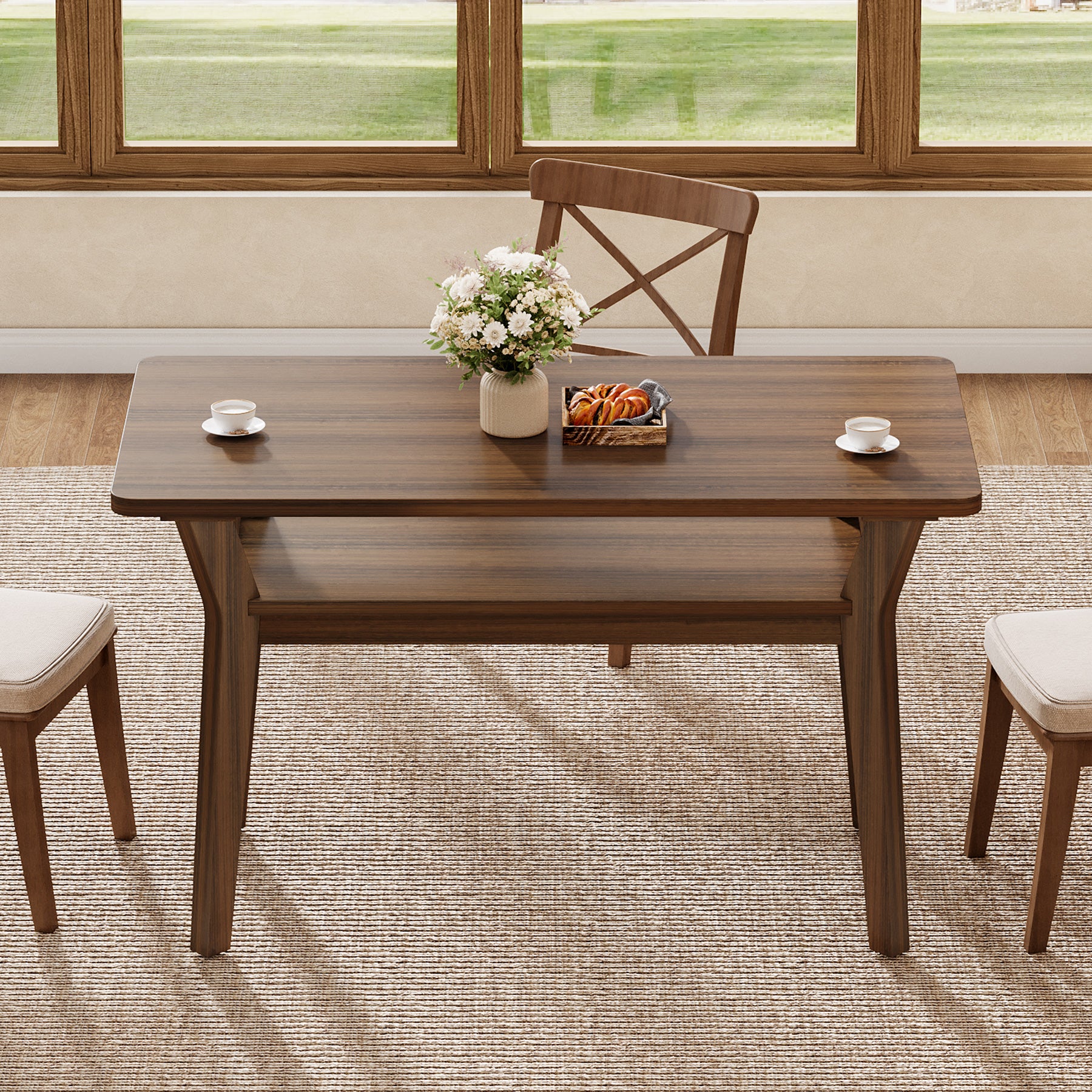 47" Dining Table, 2-Tier Rectangle Kitchen Table with Solid Wood Legs