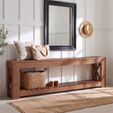 63" Solid Wood Entryway Bench, 2-Tier Shoe Storage Bench with Shelves for Hallway 3