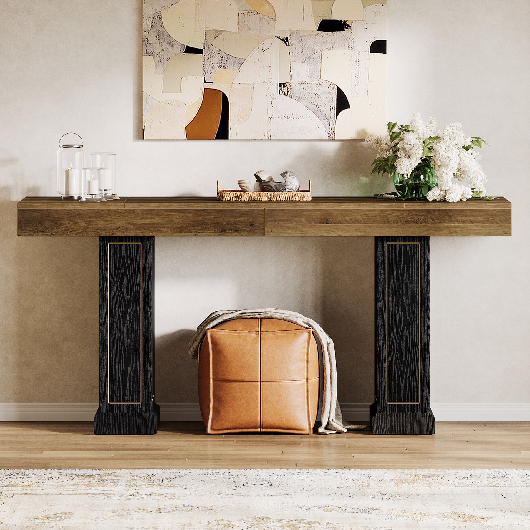 71" Extra Long Sofa Table Behind Couch, 37.4" Tall Narrow Console Table with Gold Accents