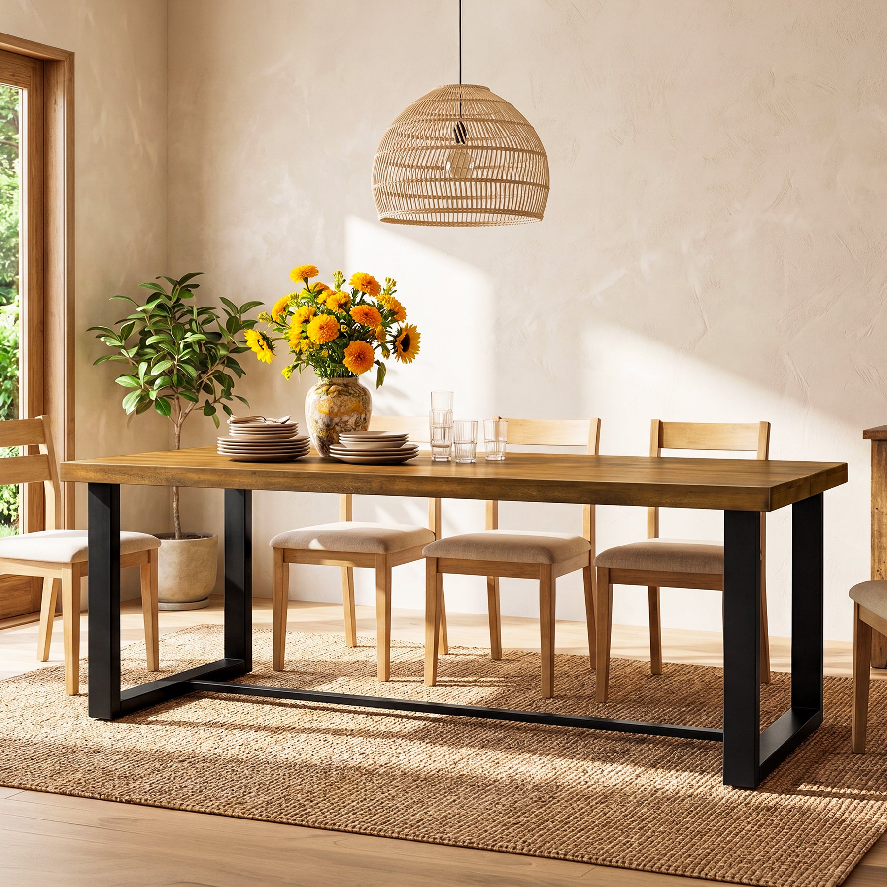 70.8" Solid Wood Dining Table, Farmhouse Kitchen Table for 6-8 for Dining Room