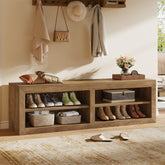 55" Entryway Shoe Bench, Farmhouse Storage Bench with 4 Cube Compartments 3