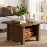 31.5" Solid Wood Coffee Table, Farmhouse 2-Tier Wooden Square Center Table 3