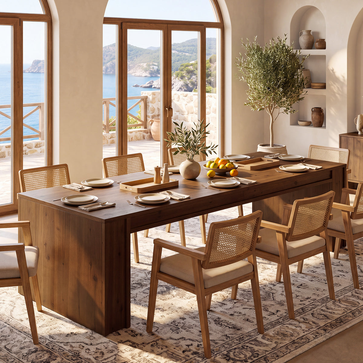 78.7" Solid Wood Dining Table for 6-8, Rectangular Kitchen Table with Thick Block Legs
