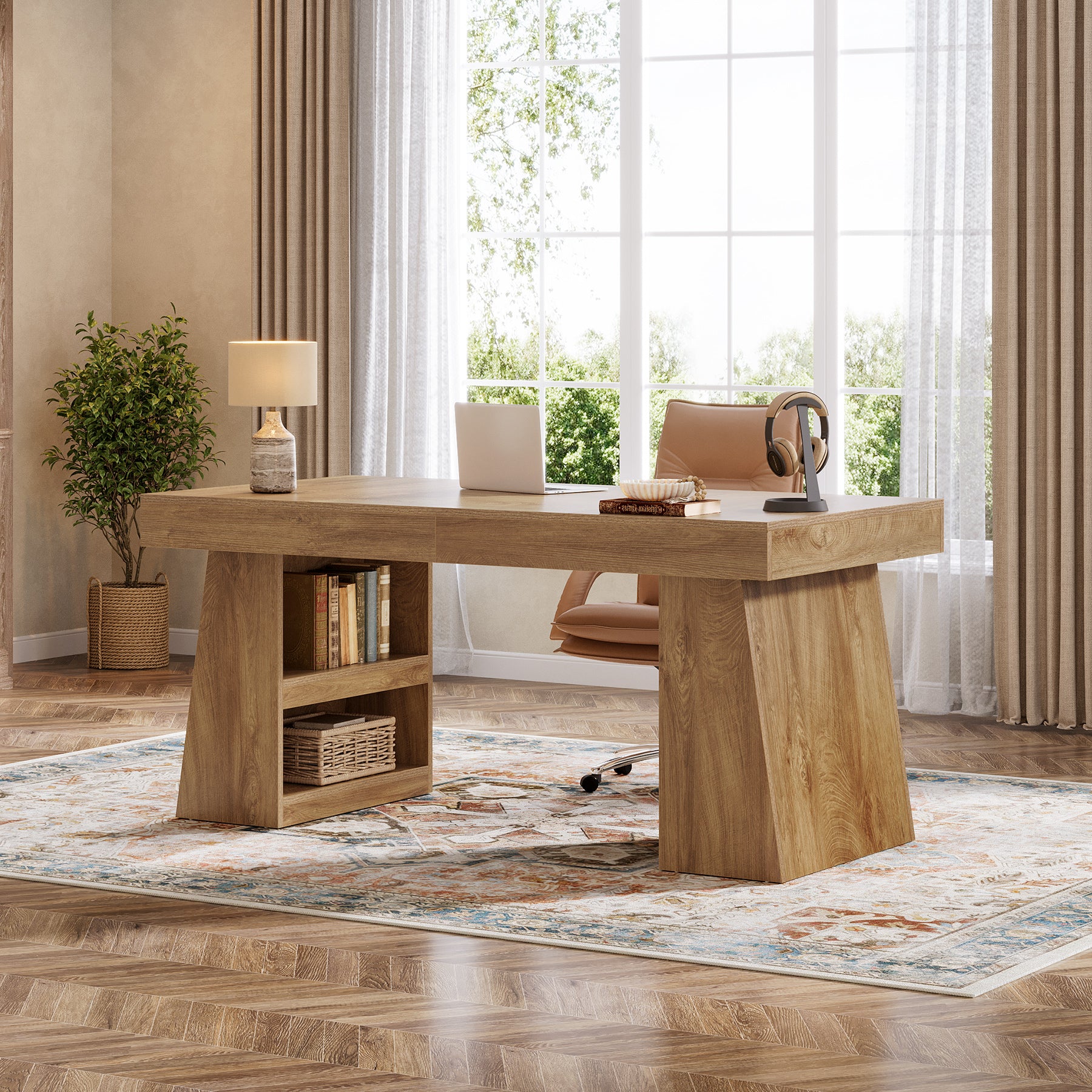 55" Executive Desk, Modern Computer Desk with Sturdy Base