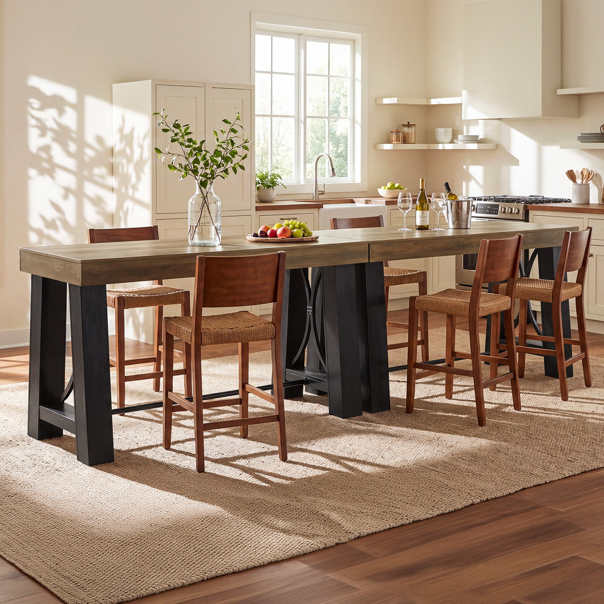 63" Farmhouse Counter Height Table with Footrest, Rectangular High Top Home Bar Kitchen