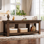 Solid Wood Console Table, 63" Sofa Entryway Table With 3 Open Shelves