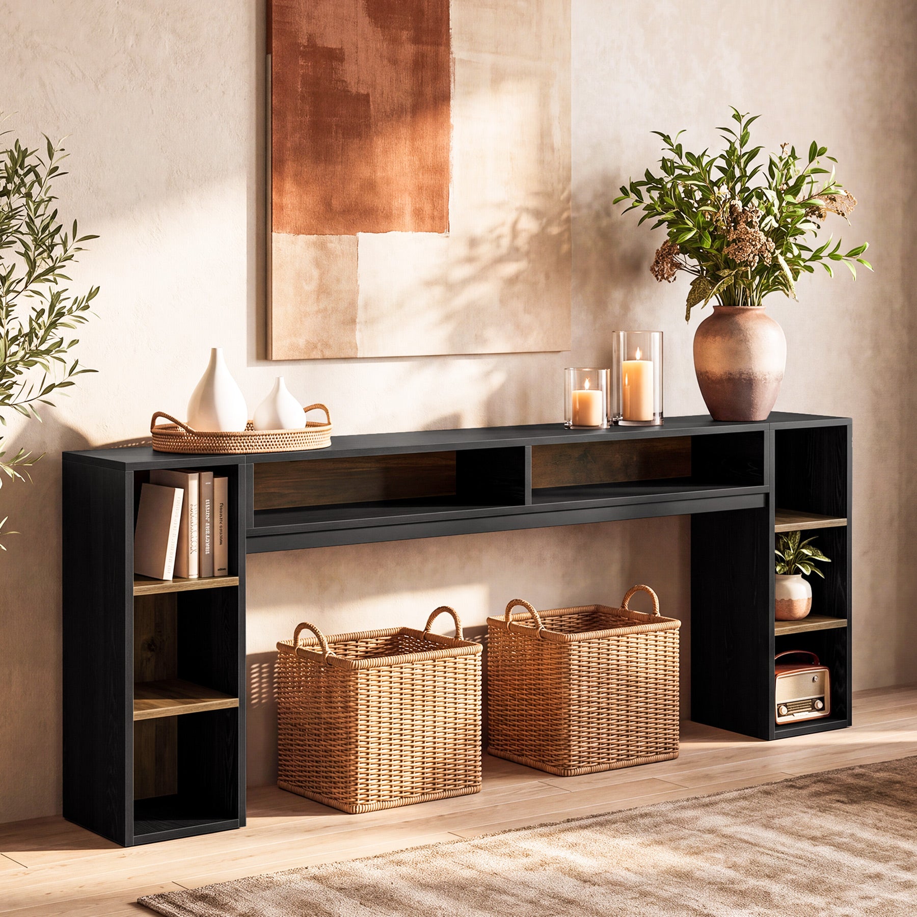 86.61" Console Table, Narrow Entryway Table with Open Storage Shelf for Hallway, Living Room