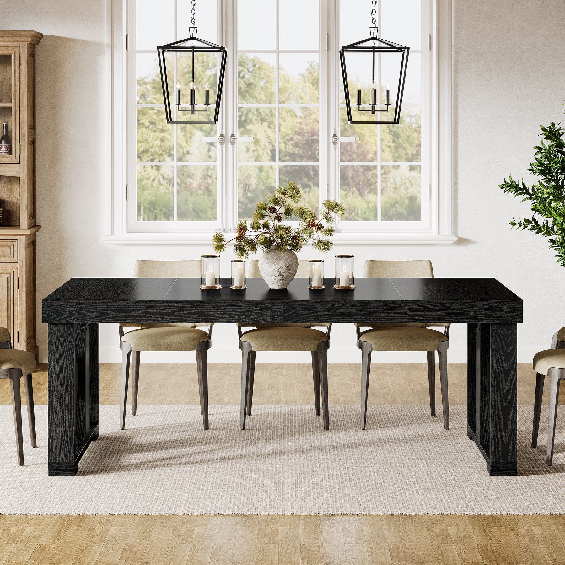 70.8" Dining Table, Wooden Kitchen Dinner Table for 6-8 People