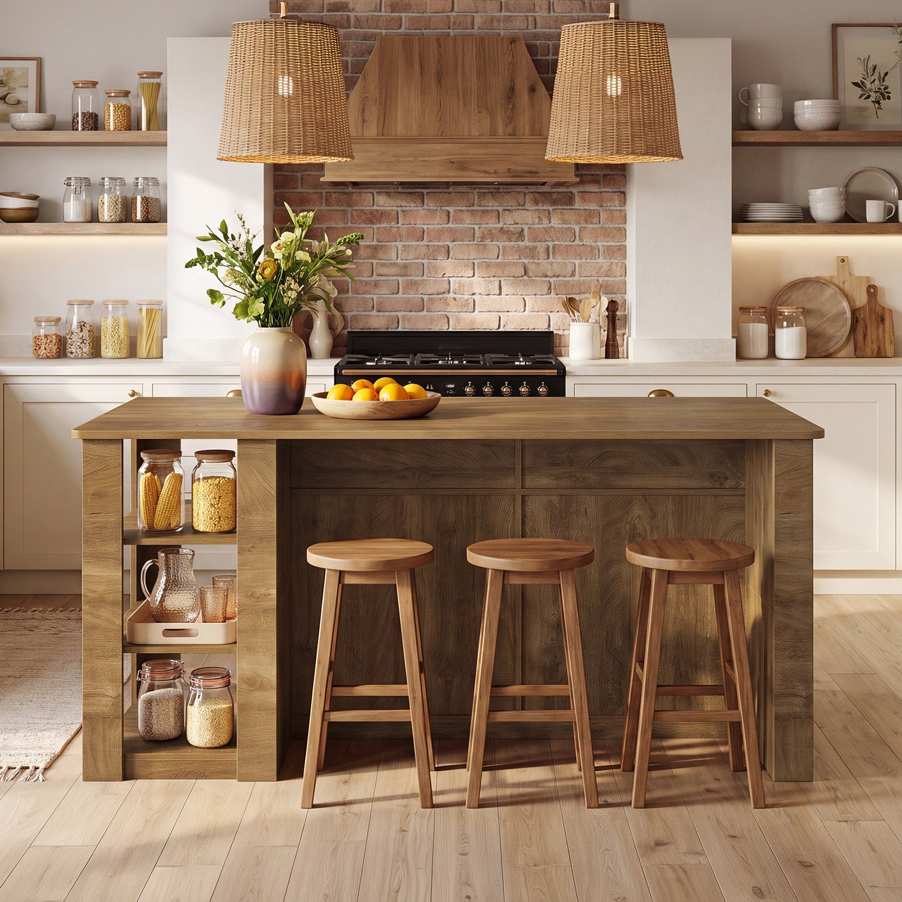 71" Large Kitchen Island with Storage & Seating, Farmhouse Island Table, Prep & Coffee Bar